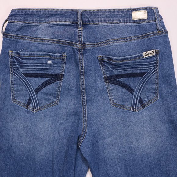 Seven7 Jeans High Rise Flare Crop Distressed Medium Wash - Picture 8 of 13